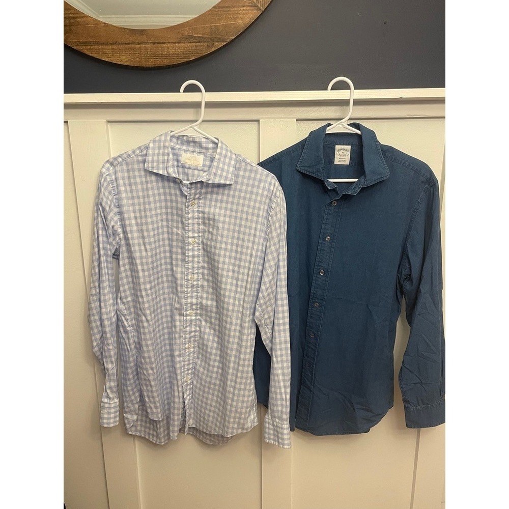Brooks Brothers Mens Shirt Bundle Regent Indigo Blue & Gingham Italian Fabric M